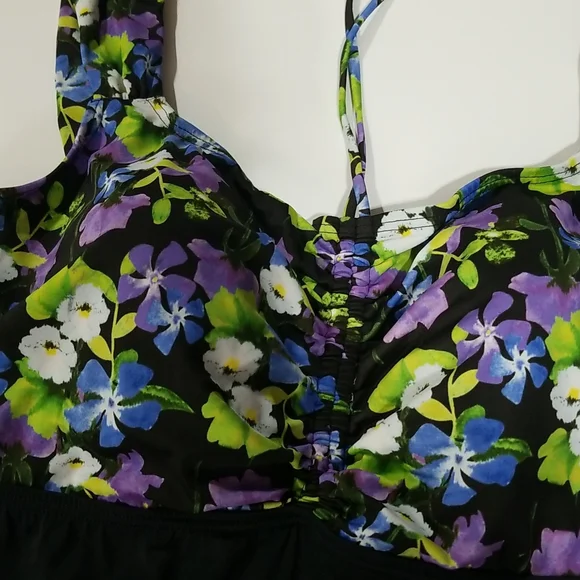BLAIR Black Blue & Purple Pansie One Piece Dress Swimsuit - Picture 3 of 15